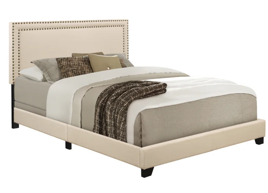 Upholstered Nailhead King Low Profile Bed