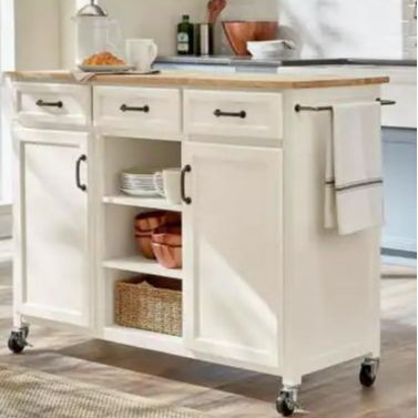 Wood Butcher Block Top Kitchen Cart