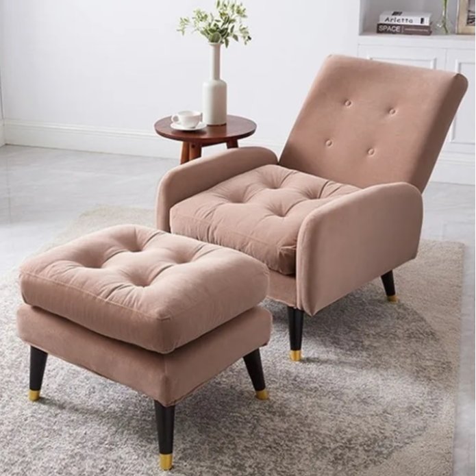 Velvet Upholstered Lounge Chair w/ Ottoman