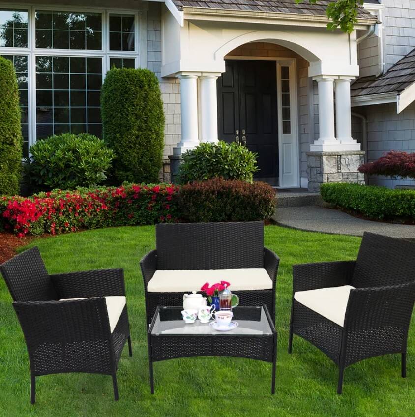 4-Piece Wicker Cushioned Patio Set