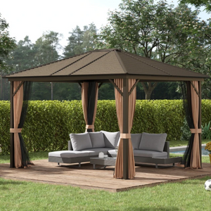 Outdoor 10'x12' Hardtop Gazebo w/ Curtains