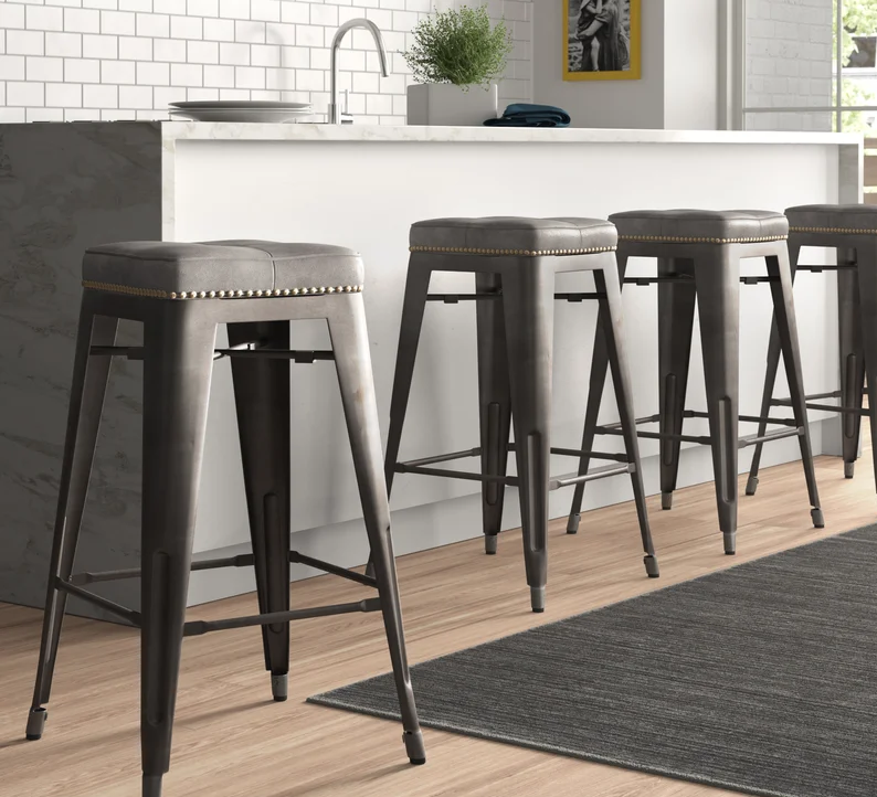 Set of 4 Powder-Coated Steel Bar Stools