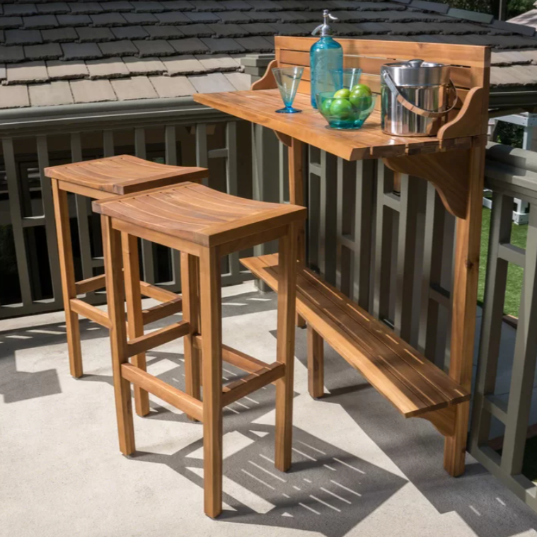 Acacia Wood 3-Piece Balcony Bar Set