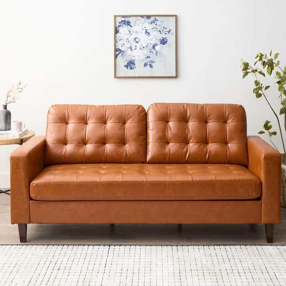 Tufted Faux Leather 3-Seat Square Arm Sofa