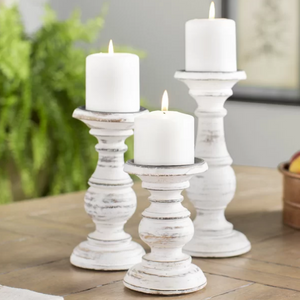 3-Piece Wood Tabletop Candlestick Set