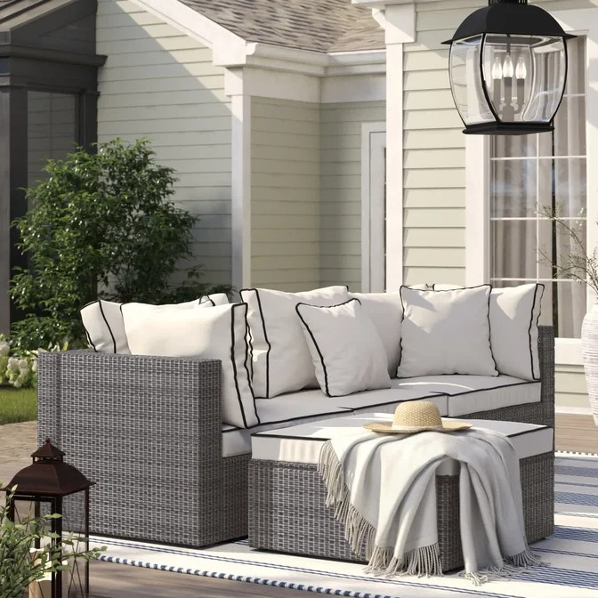 4-Piece Wicker Patio Sectional w/ Pillows & Cushions