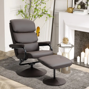 Faux Leather High Back Reclining Armchair w/ Ottoman