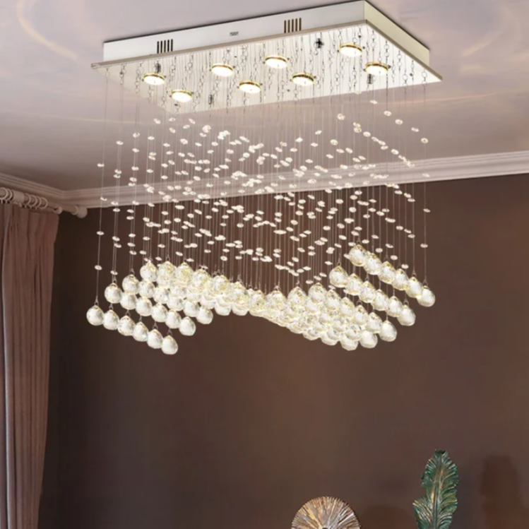 8-Light Dimmable Crystal Tiered Chandelier