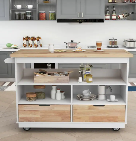 Wood Top Rolling Kitchen Cart