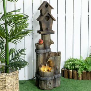 3-Tier Rustic Tree Fountain w/ Birdhouse