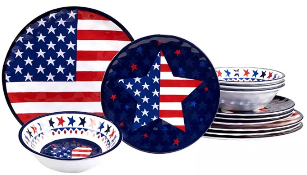 12-Piece Stars & Stripes Melamine Dinnerware Set