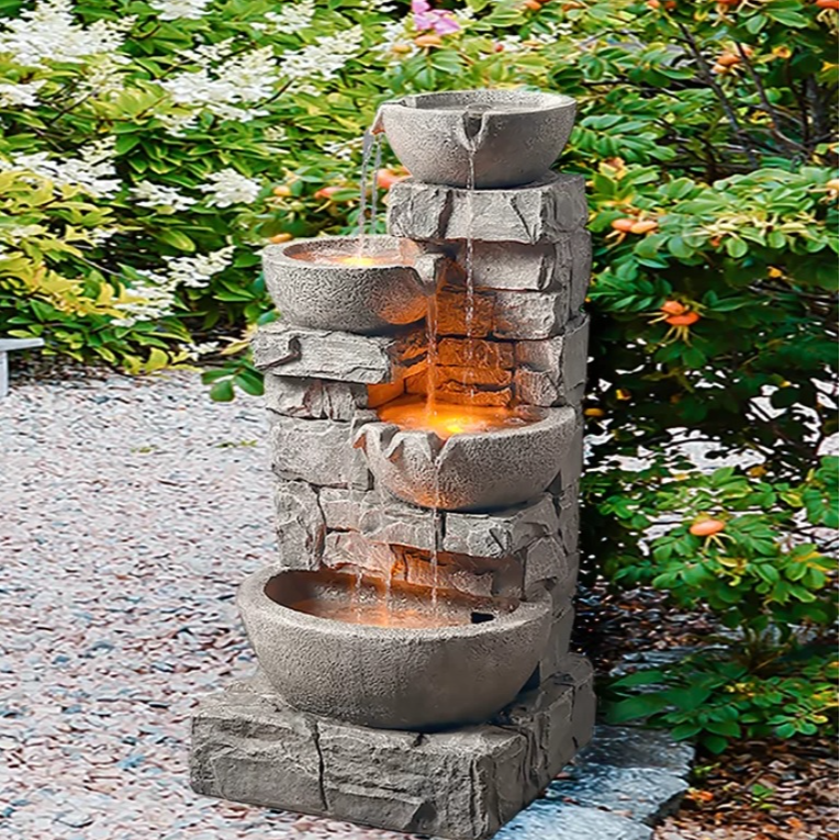 4-Tier Bowls Fountain w/ Light