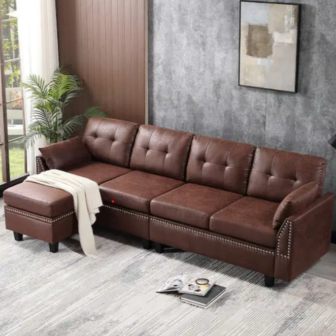 Faux Suede Reversible Sectional Sofa