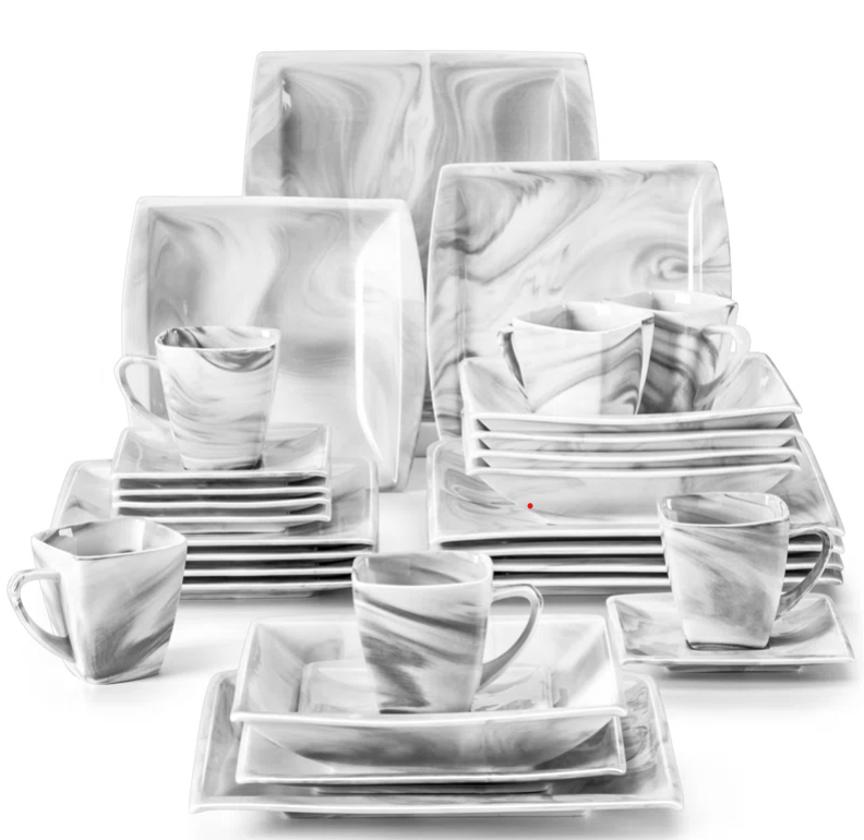 30-Piece Porcelain Marble Look Dinnerware Set