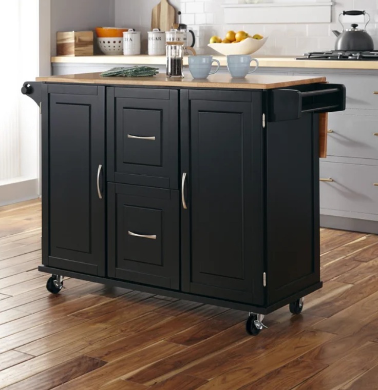 Solid Wood Top Rolling Kitchen Island