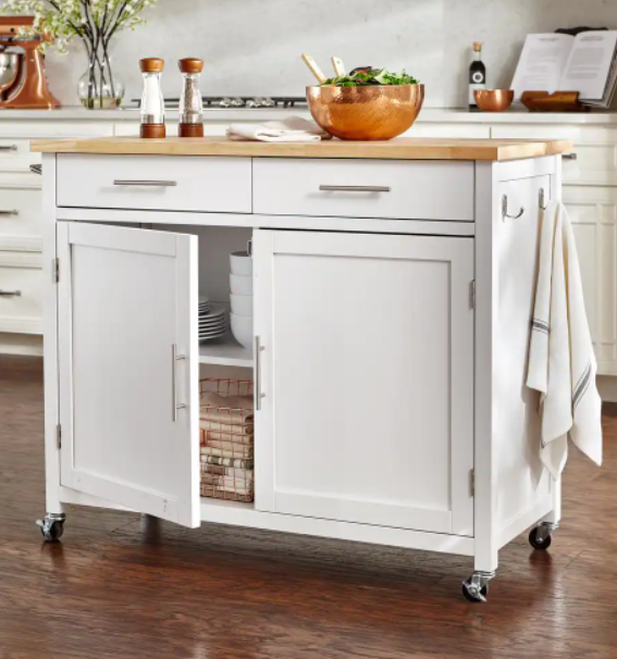 Wood Farmhouse Kitchen Cart w/ Butcher Block