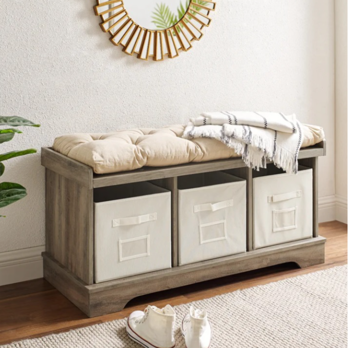 3-Cube Cushioned Storage Bench