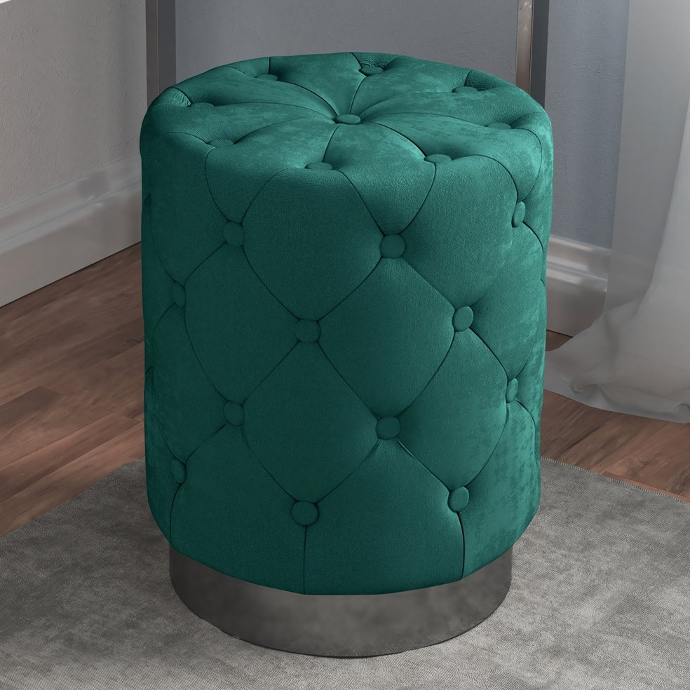 Velvet Tufted Ottoman w/ Metal Base