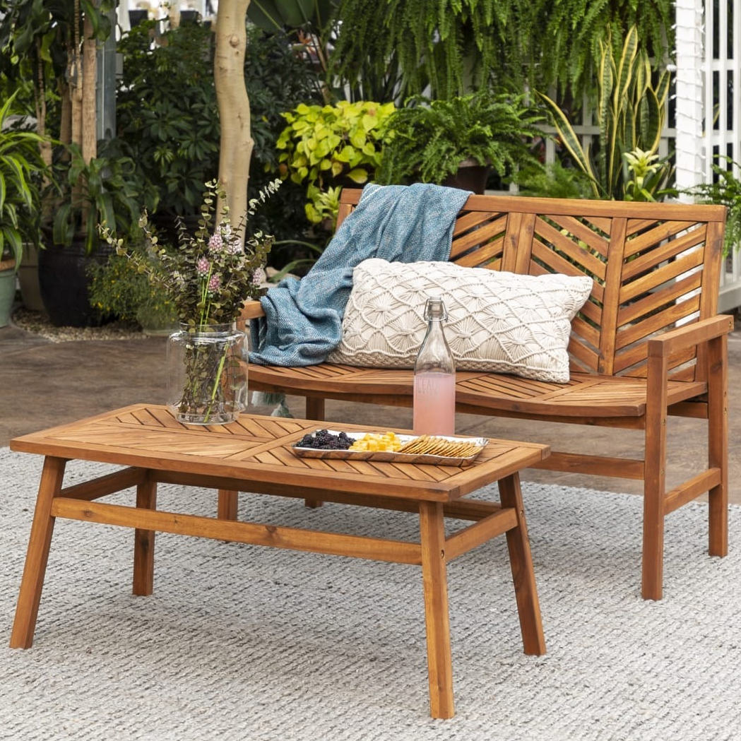 2-Piece Acacia Wood Chevron Patio Set