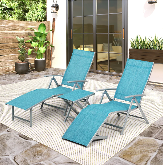 3-Piece Patio Folding Lounger & Table Set