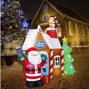 Inflatable 7' LED Gingerbread House w/ Santa