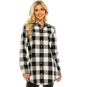 Women's Button Down Flannel Tunic Shirt