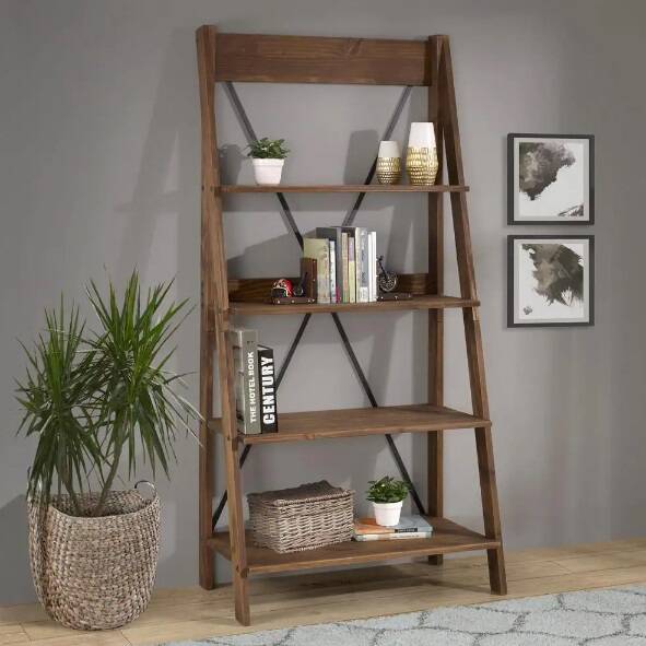 Wood 4-Shelf Ladder Bookcase