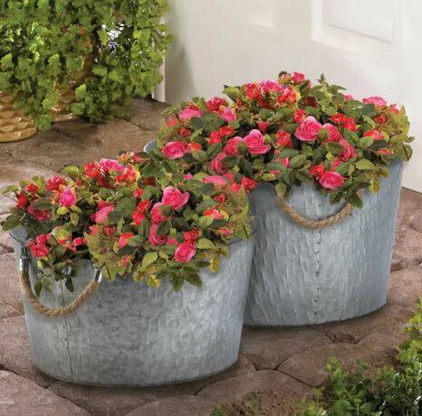 2-Piece Galvanized Textured Pot Planter Set