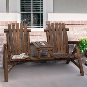 Wood Adirondack Patio Bench w/ Coffee Table