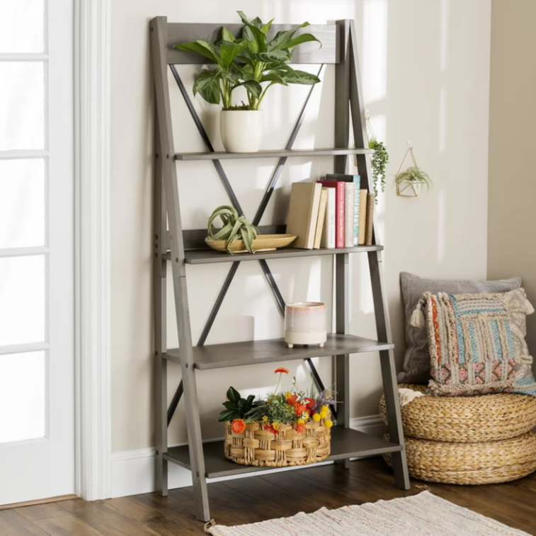 Wood Ladder Bookcase