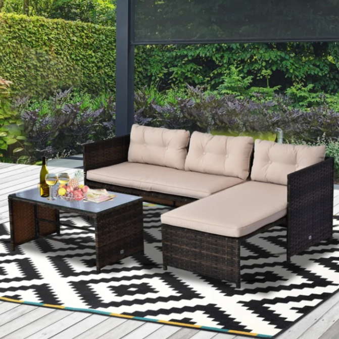 3-Person Rattan Seating Group w/ Cushions