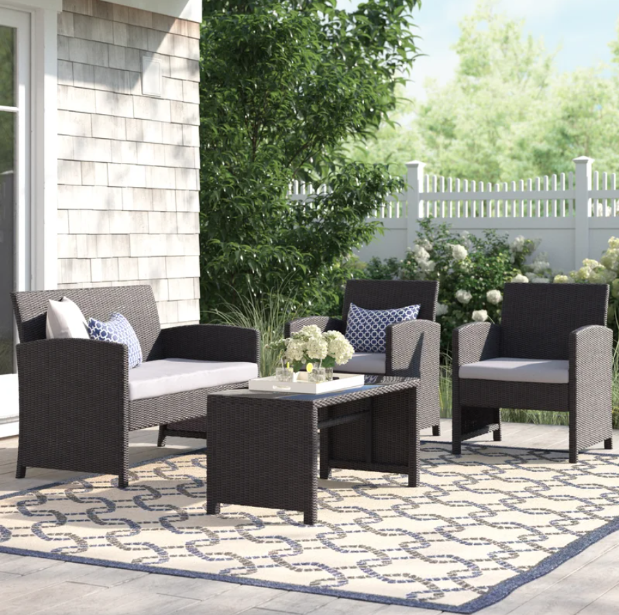 4-Piece Wicker Cushioned Patio Set