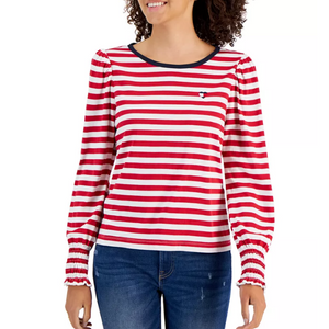 Tommy Hilfiger Women's Striped Smocked-Cuff Top