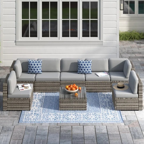 7-Person Patio Cushioned Wicker Sectional Sofa