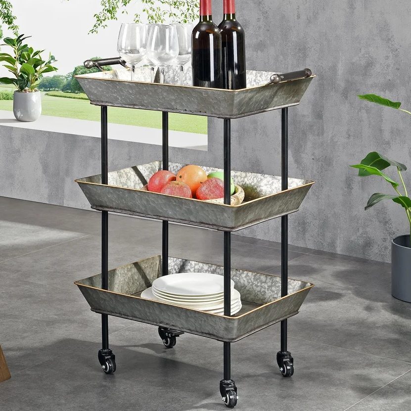 Galvanized 3-Tier Bar Cart