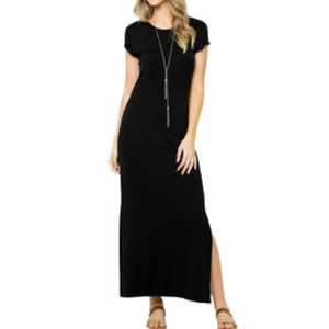 Side Slit Short Sleeve Maxi Dress