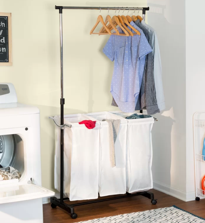 3-Basket Laundry Center w/ Hanging Bar