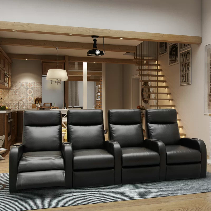 Faux Leather Reclining Theater Sofa