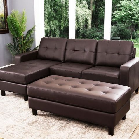 Abbyson Living Leather Reversible Sectional & Ottoman