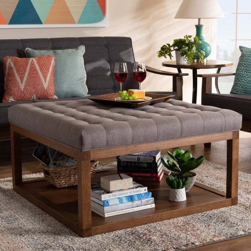 Tufted Solid Wood Cocktail Ottoman