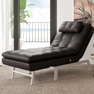 Faux Leather Pillow Top Convertible Chaise Lounge