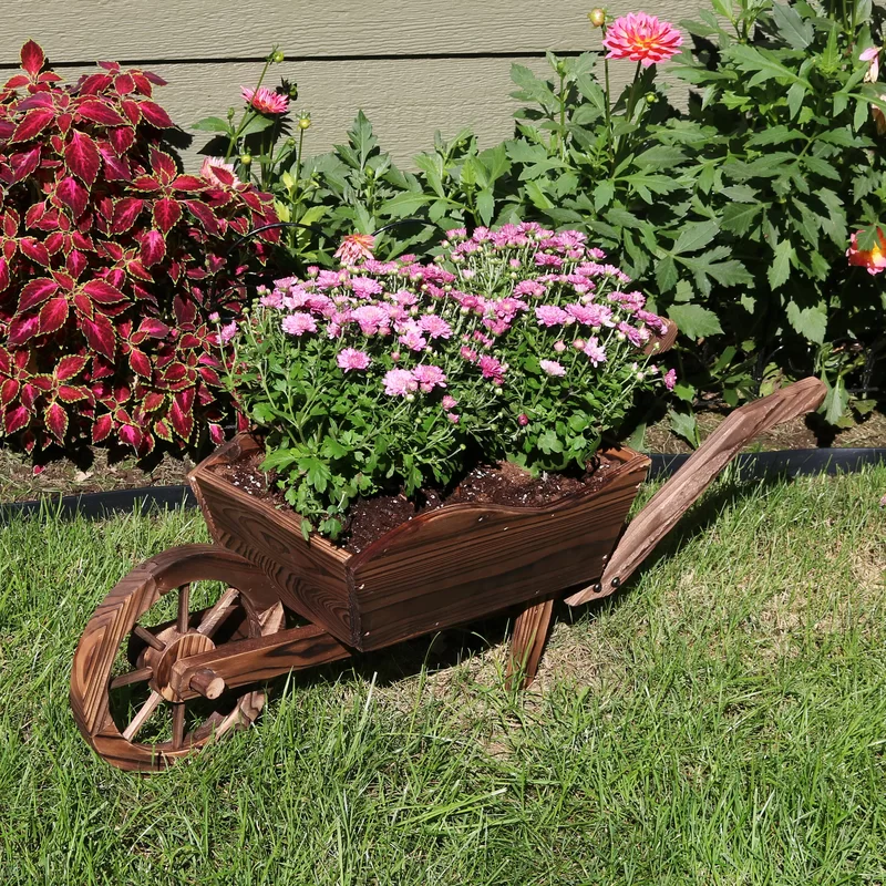 Wood Garden Wheelbarrow Planter