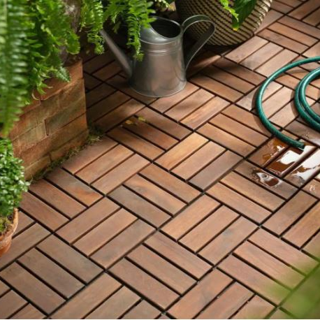 10-Pack Acacia Wood Interlocking Flooring Tiles