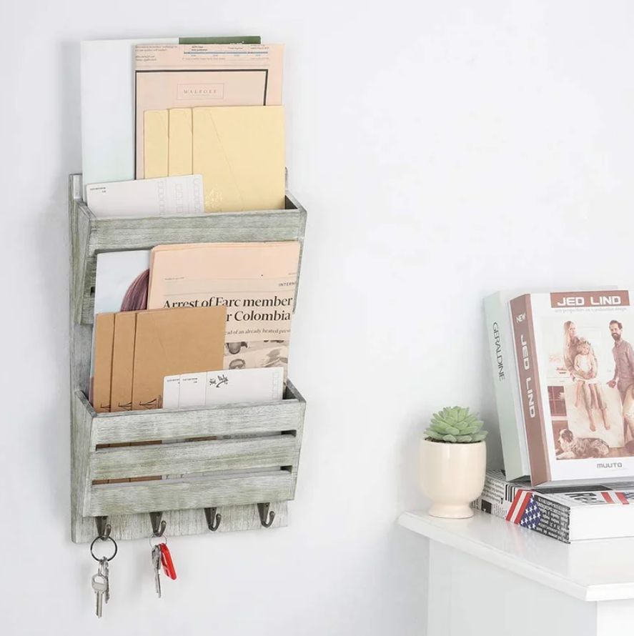 Wall Mount Mail Storage Organizer w/ Key Hooks