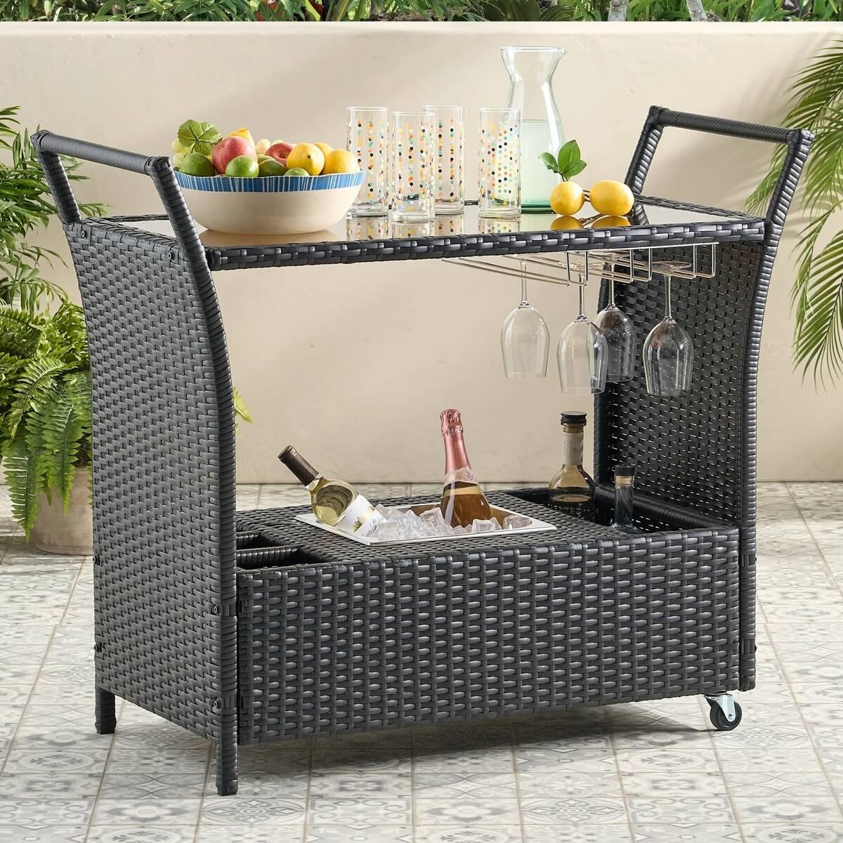 Wicker Patio Bar Cart