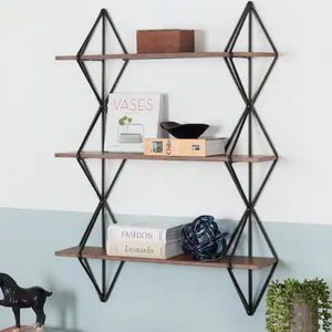 Wood & Metal Wall-Mount Bookshelf