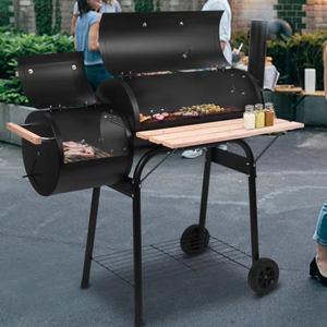 Steel Charcoal BBQ Grill w/ Offset Smoker