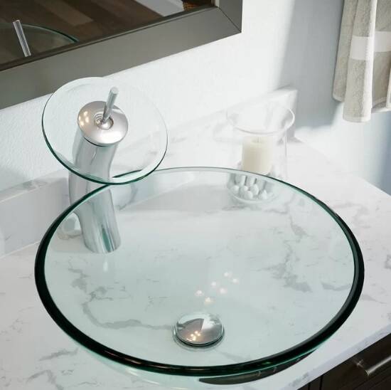 Tempered Glass Circular Vessel Bathroom Sink