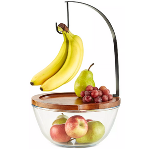 Wood & Glass Fruit Bowl w/ Banana Hook