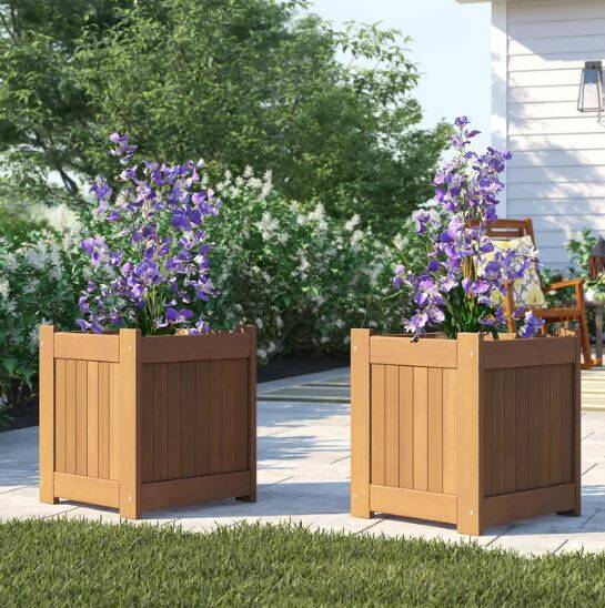 Set of 2 Wood Elevated Planters